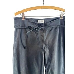 Willi Smith Black Lamb Leather Belted Straight Pants Women 14 Biker Goth Vamp